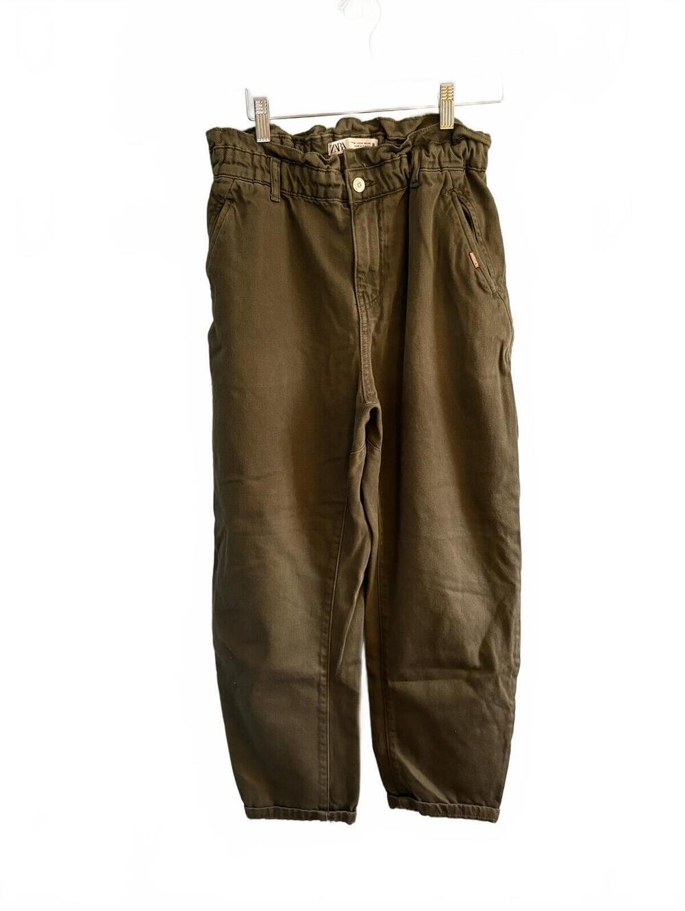 ZARA Green Paperbag Waist Barrel Pants - Women's Size 4